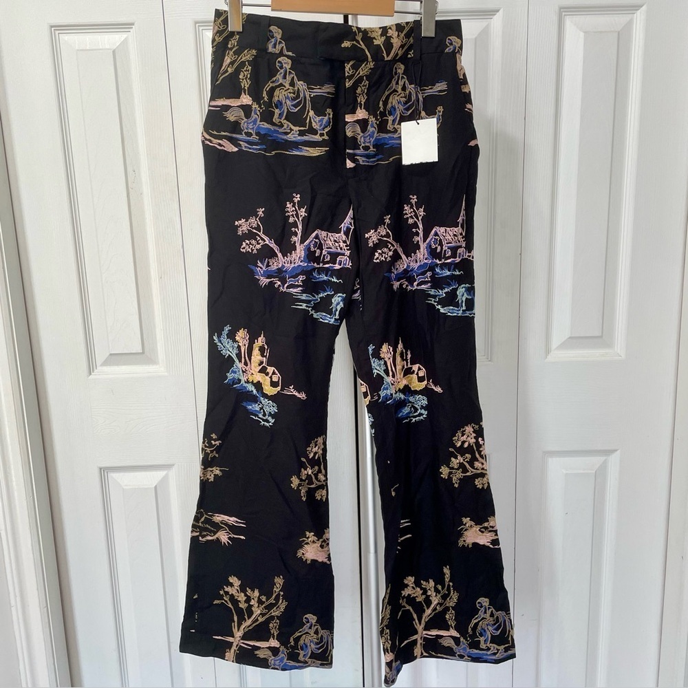 Gorgeous Zara Black Embroidered Multicolor Scenic Pants Size Small